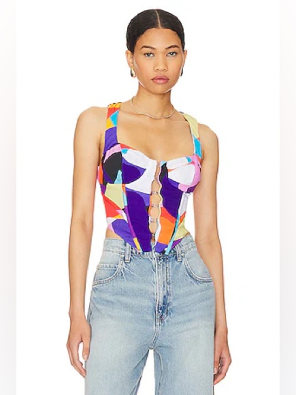 AFRM Revolve NWT Delilah Abstract Colorblock Corset Top Size Small